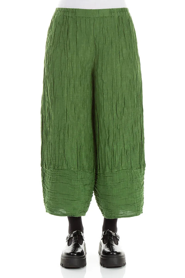 Pantalon larges raccourcis en soie et Lin Froissé vert trèfle