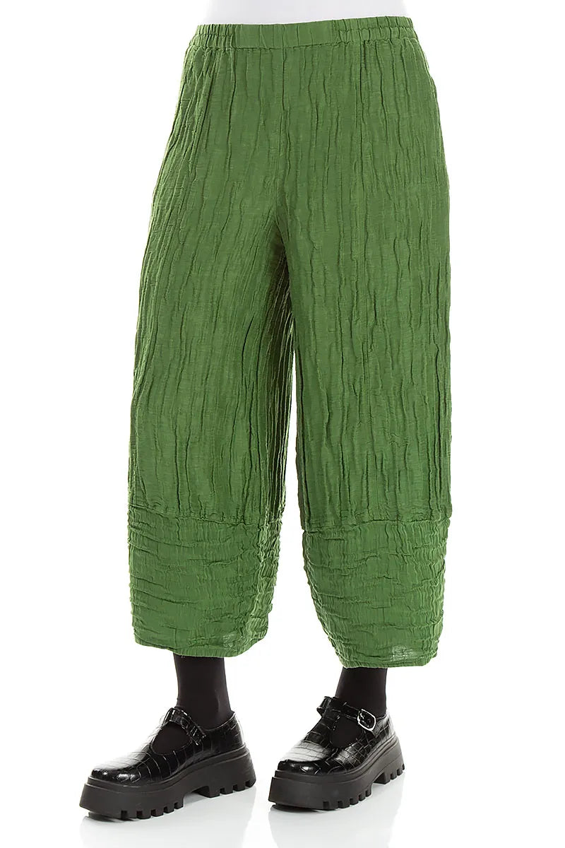 Pantalon larges raccourcis en soie et Lin Froissé vert trèfle