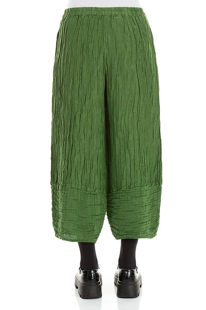 Pantalon larges raccourcis en soie et Lin Froissé vert trèfle
