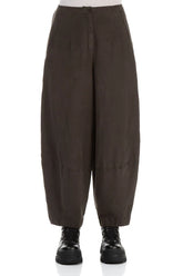 Wide Cropped Forest Brown Silk Linen Trousers 1