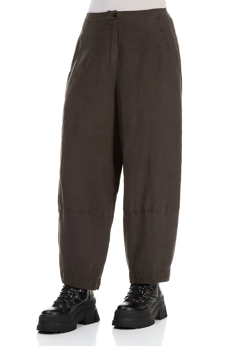 Wide Cropped Forest Brown Silk Linen Trousers 3