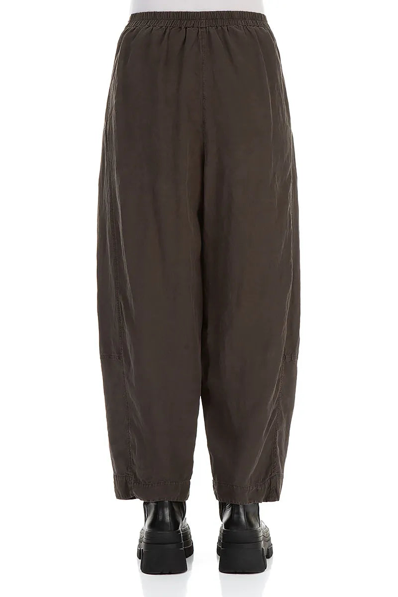 Wide Cropped Forest Brown Silk Linen Trousers 2