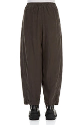 Wide Cropped Forest Brown Silk Linen Trousers 2