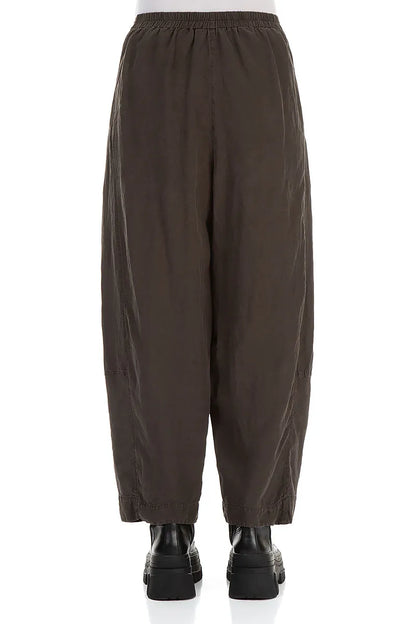 Wide Cropped Forest Brown Silk Linen Trousers 2