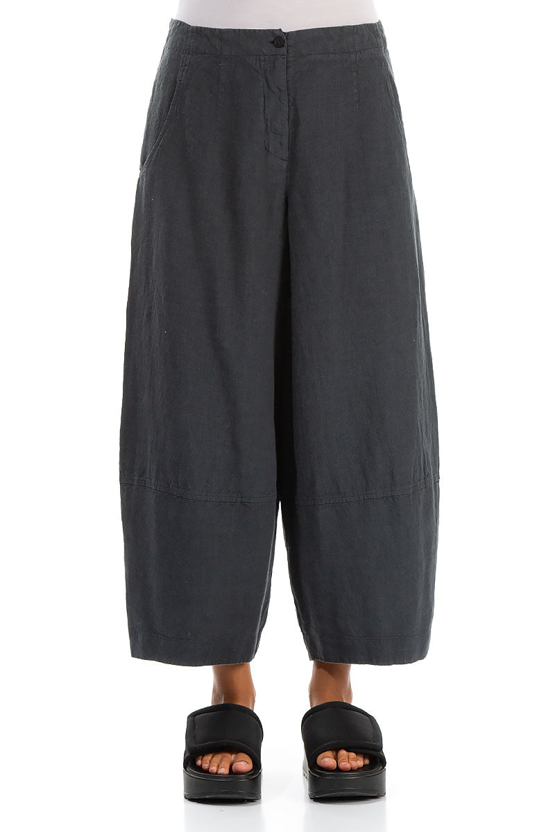 Wide Cropped Graphite Linen Trousers 1