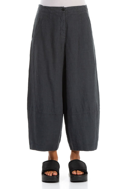 Wide Cropped Graphite Linen Trousers 1