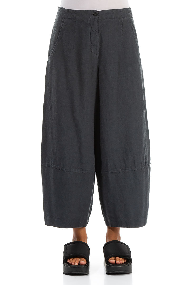Wide Cropped Graphite Linen Trousers