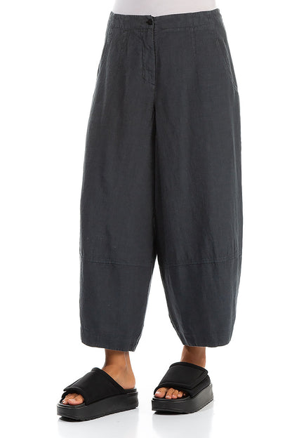 Wide Cropped Graphite Linen Trousers 3