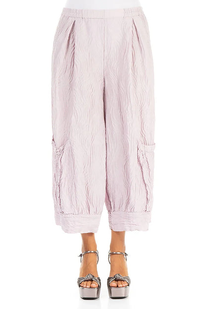 Wide Cropped Lilac Wavy Silk Trousers 1