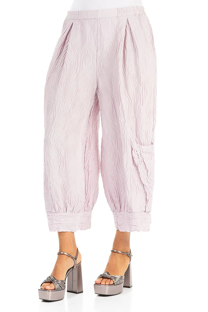 Wide Cropped Lilac Wavy Silk Trousers 3