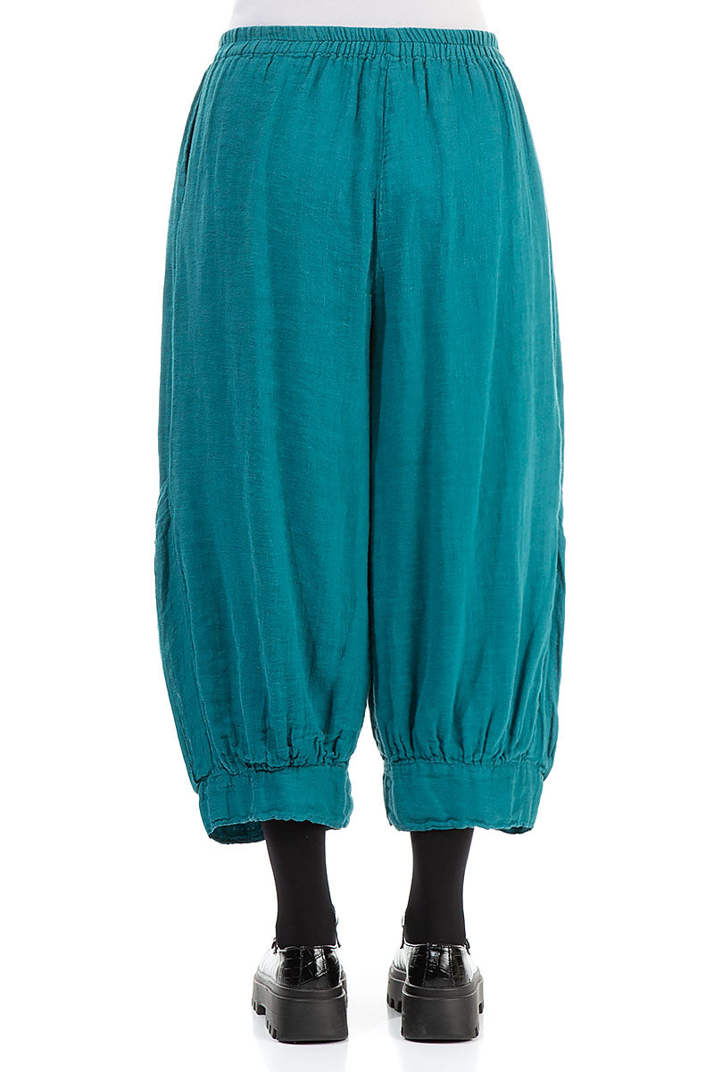 Wide Cropped Teal Linen Trousers