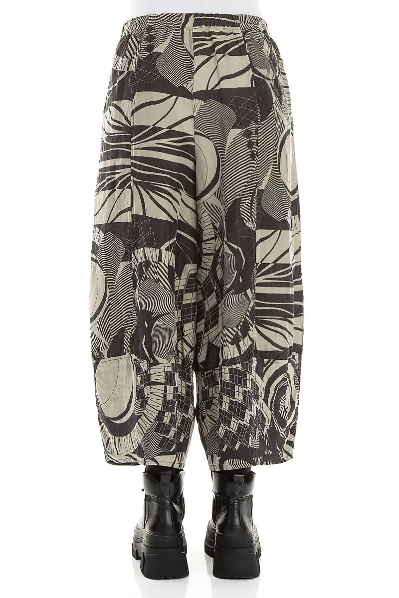 Wide Cropped Textured Olive Orbit Silk Linen Trousers
