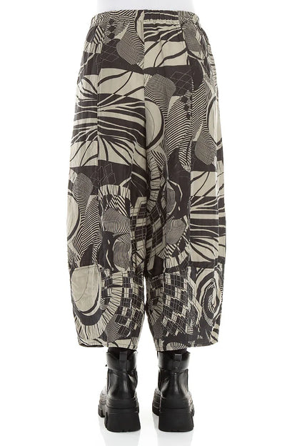 Wide Cropped Textured Olive Orbit Silk Linen Trousers