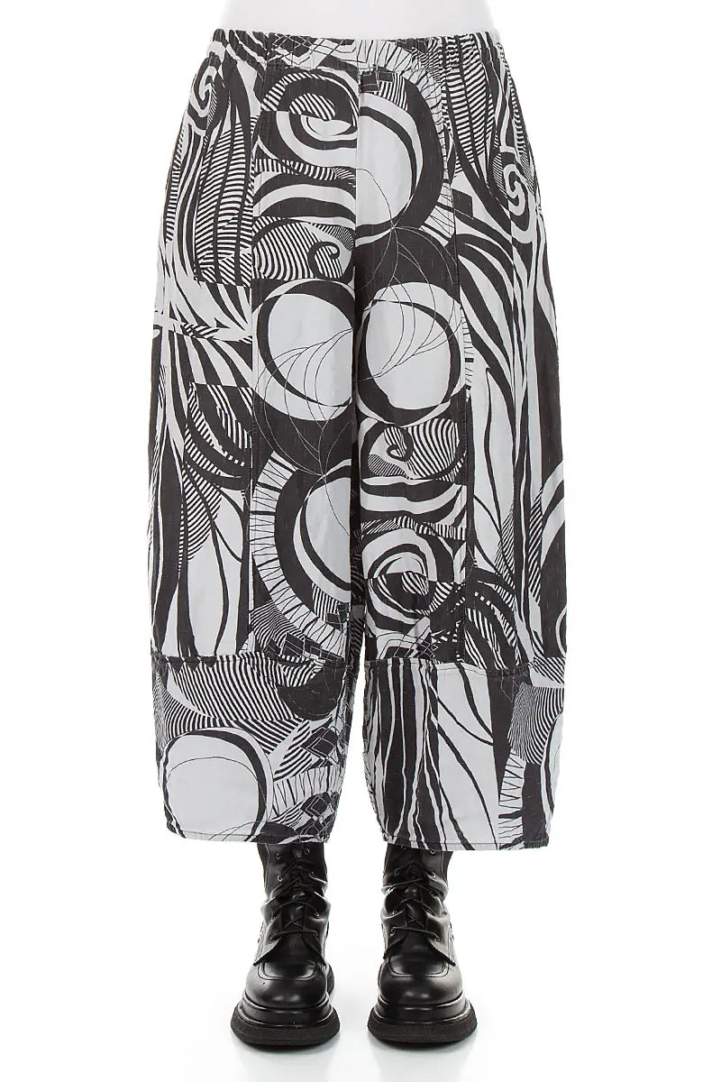 Wide Cropped Textured Pearl Grey Orbit Silk Linen Trousers 1