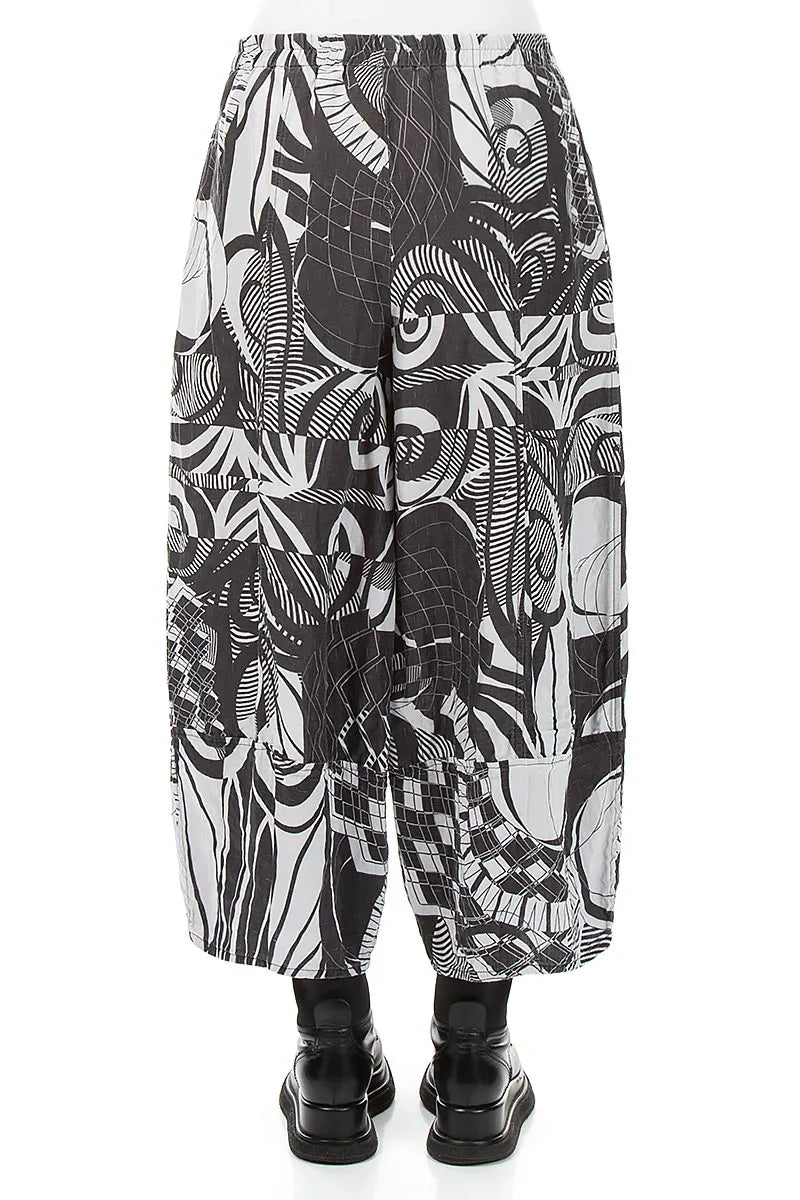 Wide Cropped Textured Pearl Grey Orbit Silk Linen Trousers 2