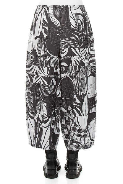 Wide Cropped Textured Pearl Grey Orbit Silk Linen Trousers 2