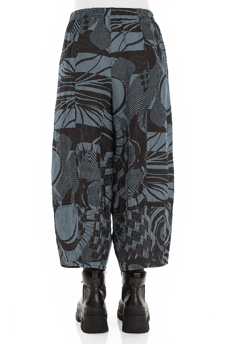 Wide Cropped Textured Slate Orbit Silk Linen Trousers 3
