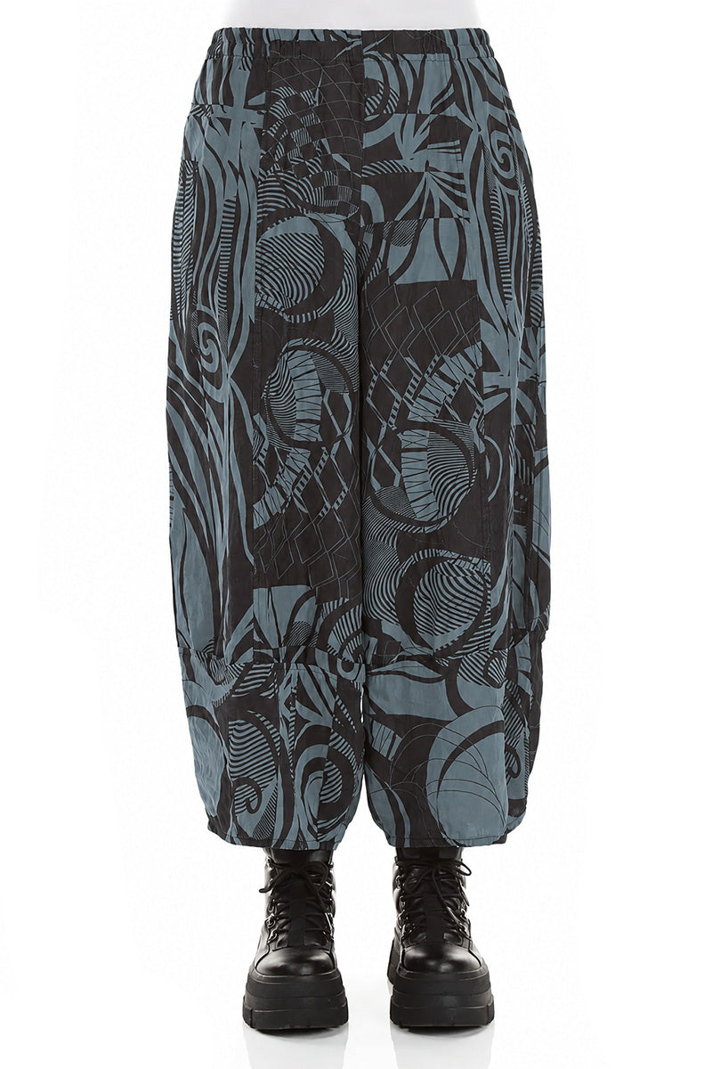 Wide Cropped Textured Slate Orbit Silk Linen Trousers 2