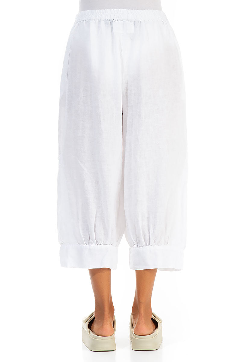 Wide Cropped White Gauze Linen Trousers