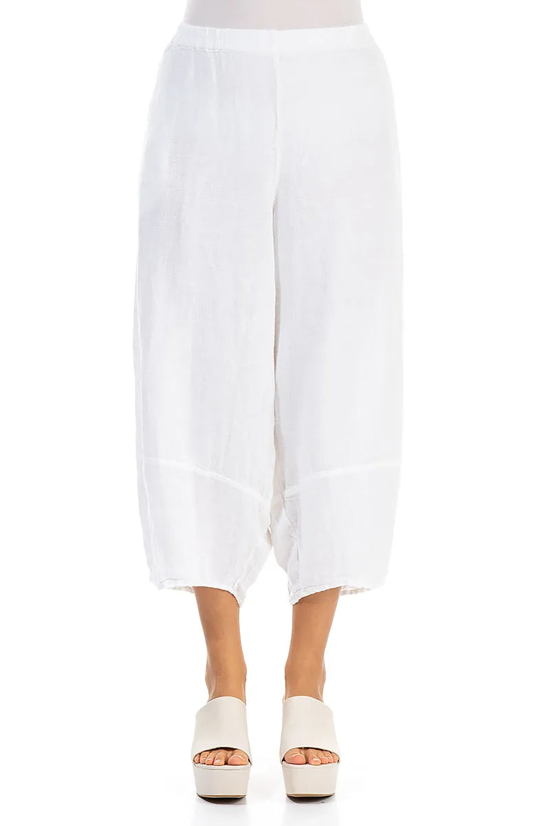 Wide Cropped White Linen Trousers