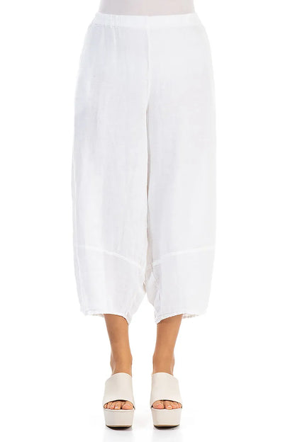 Wide Cropped White Linen Trousers