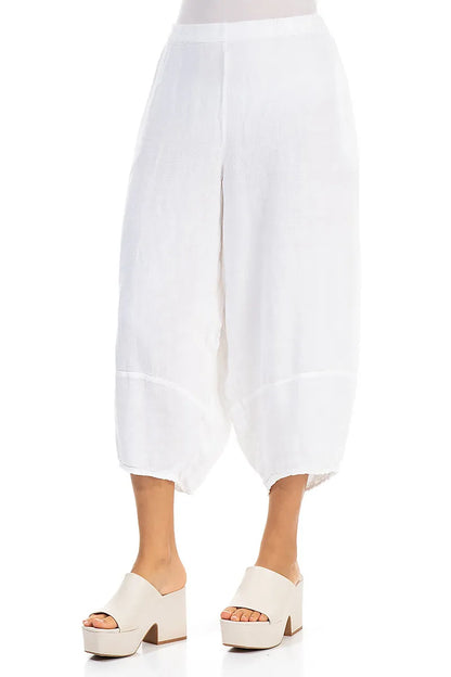 Wide Cropped White Linen Trousers