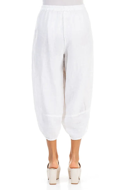 Wide Cropped White Linen Trousers