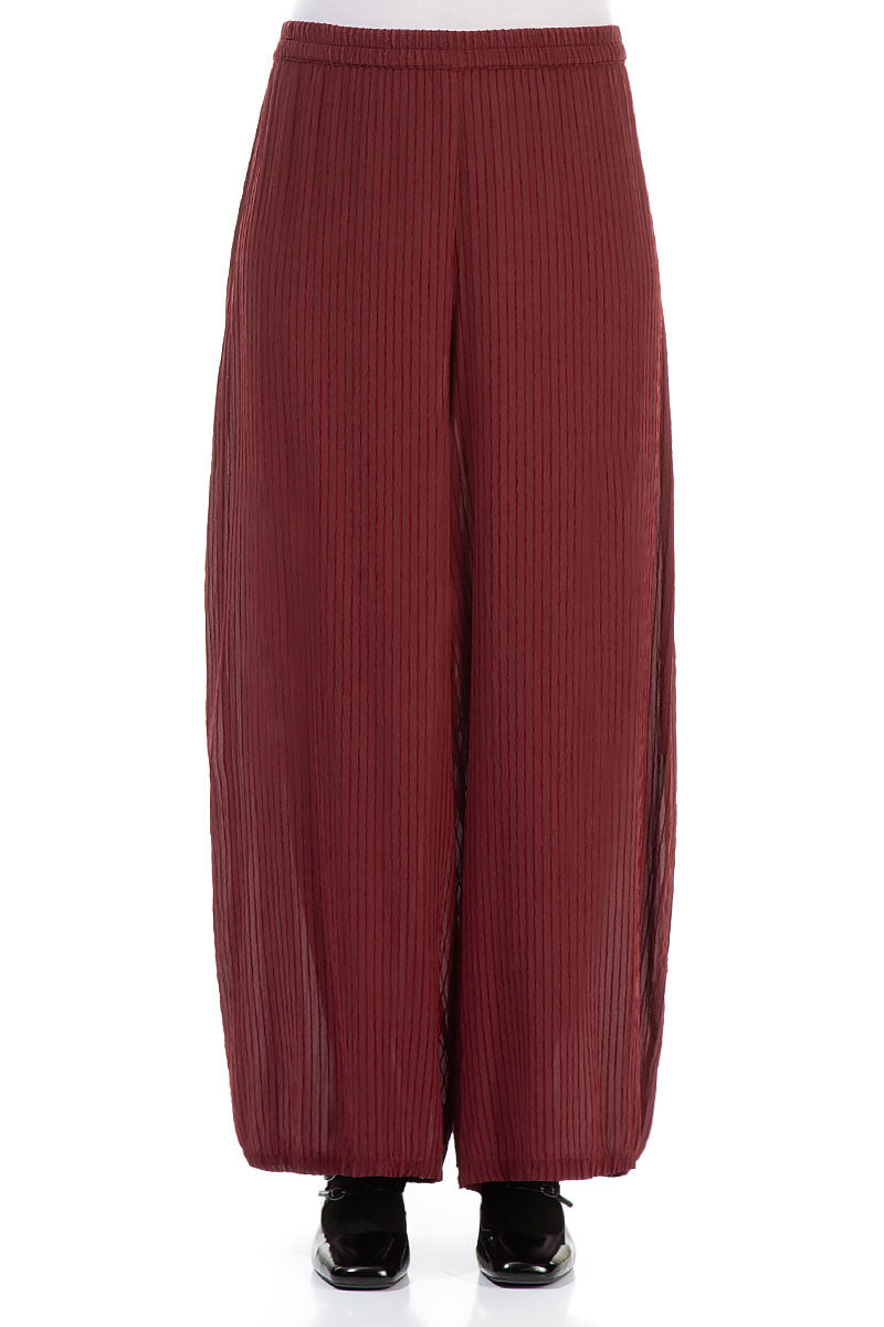 Wide Dark Red Silk Viscose Trousers