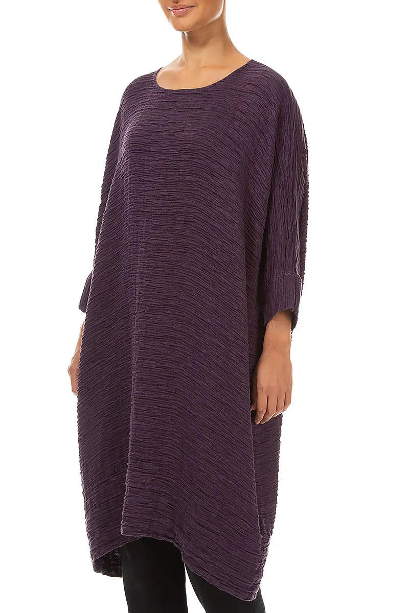 Wide Deep Plum Crinkled Silk Kaftan Dress 3