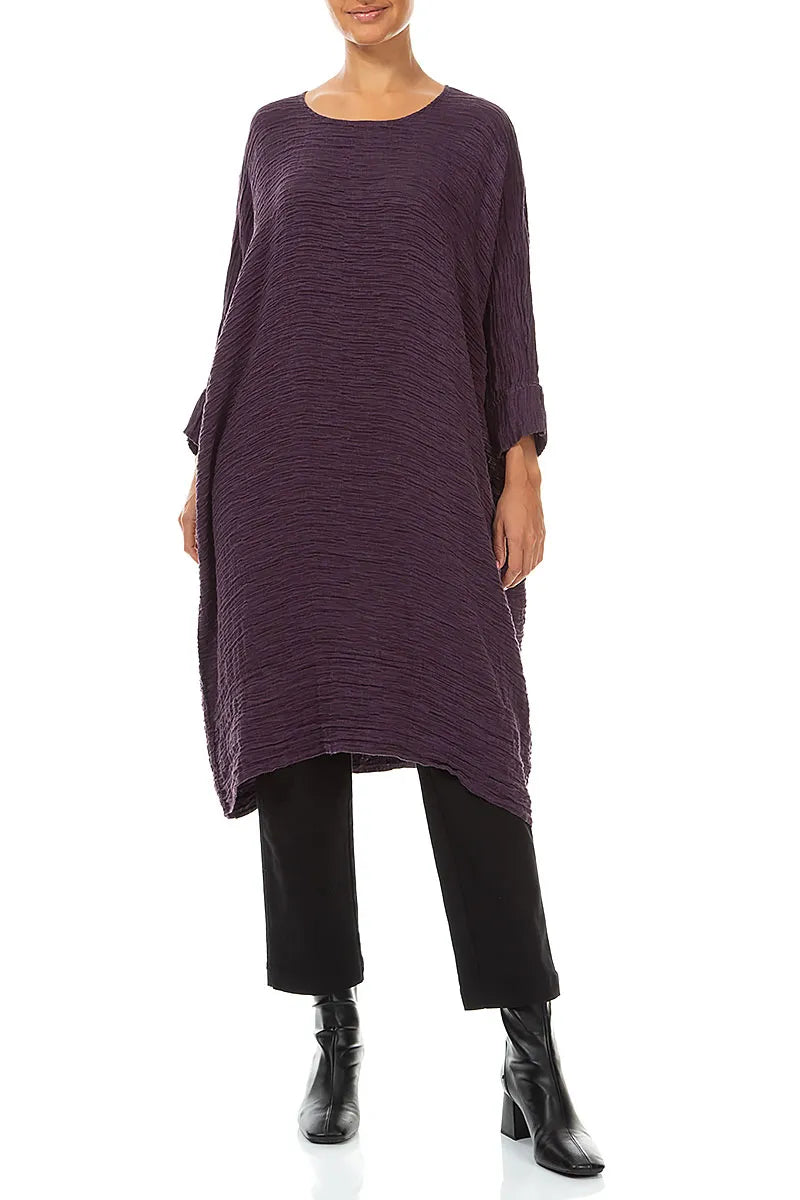 Wide Deep Plum Crinkled Silk Kaftan Dress 4