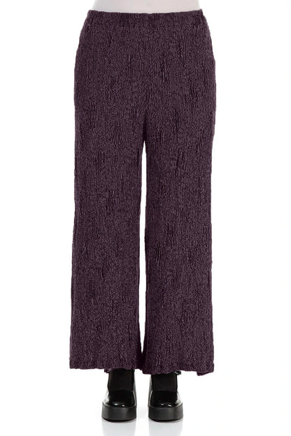 Wide Deep Plum Textured Silk Linen Trousers 1