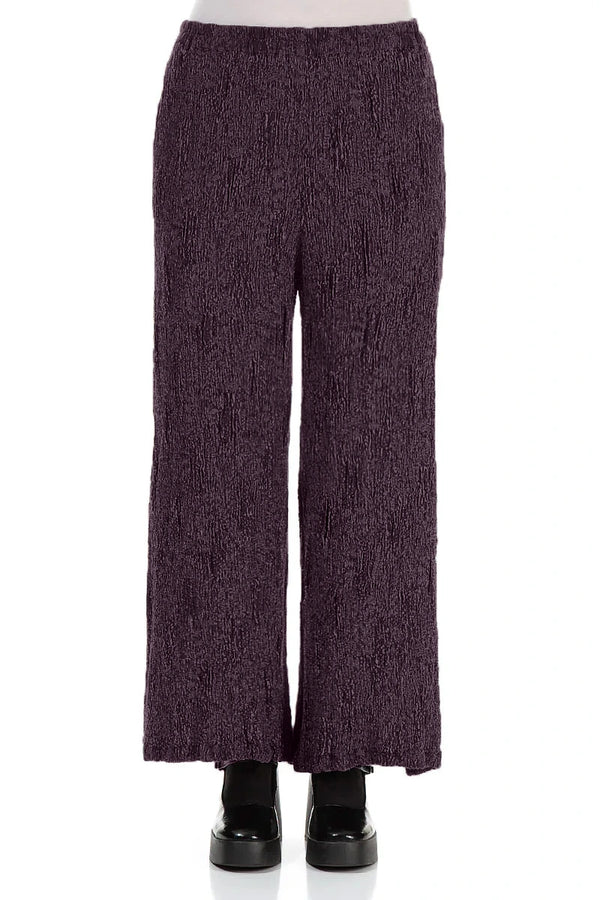 Wide Deep Plum Textured Silk Linen Trousers 1