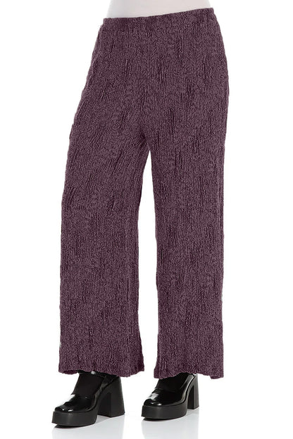 Wide Deep Plum Textured Silk Linen Trousers