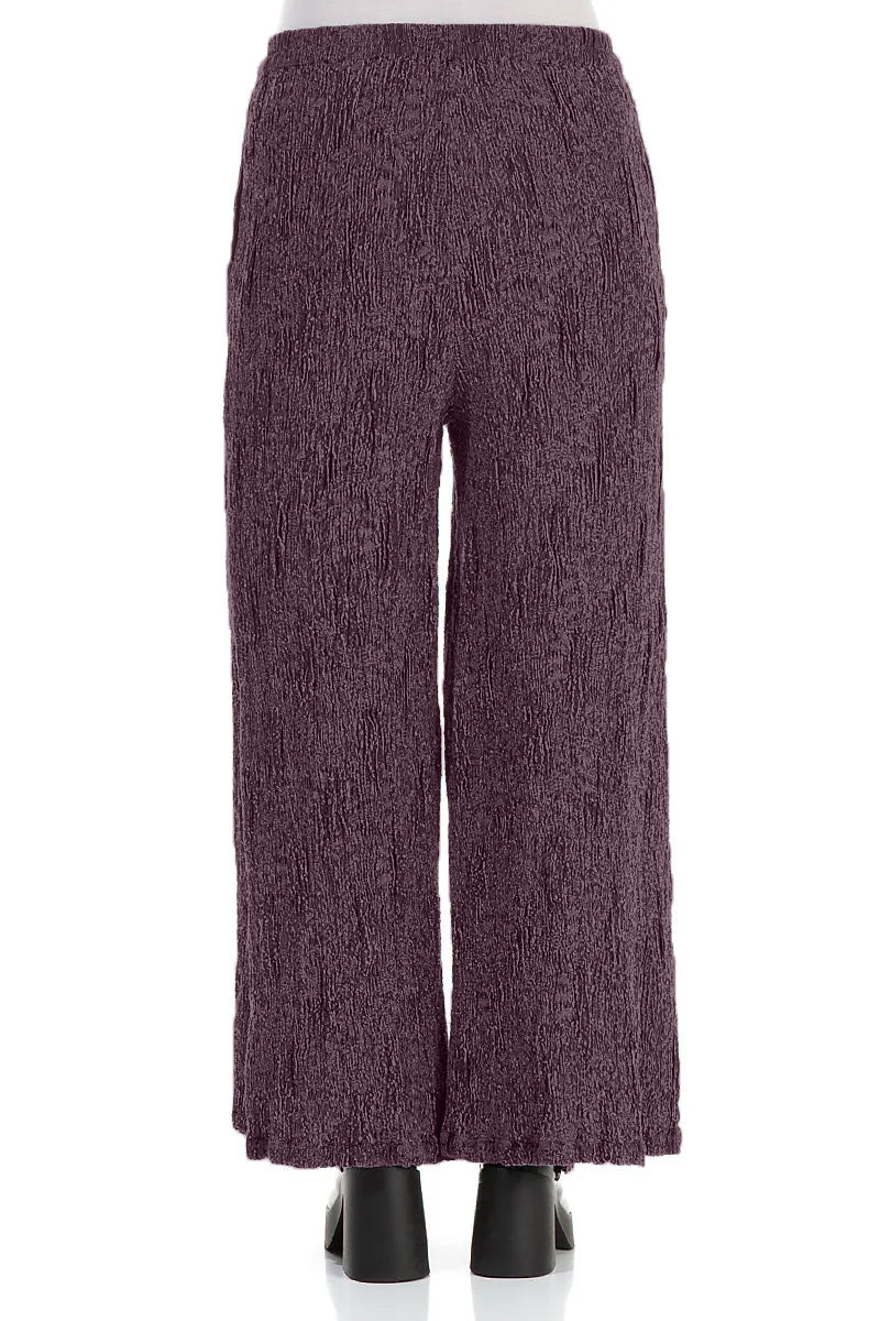Wide Deep Plum Textured Silk Linen Trousers 2