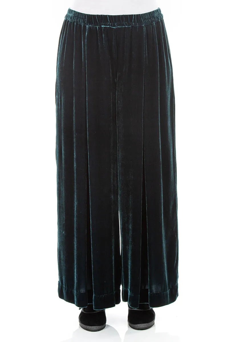 Wide Deep Turquoise Silk Velvet Trousers