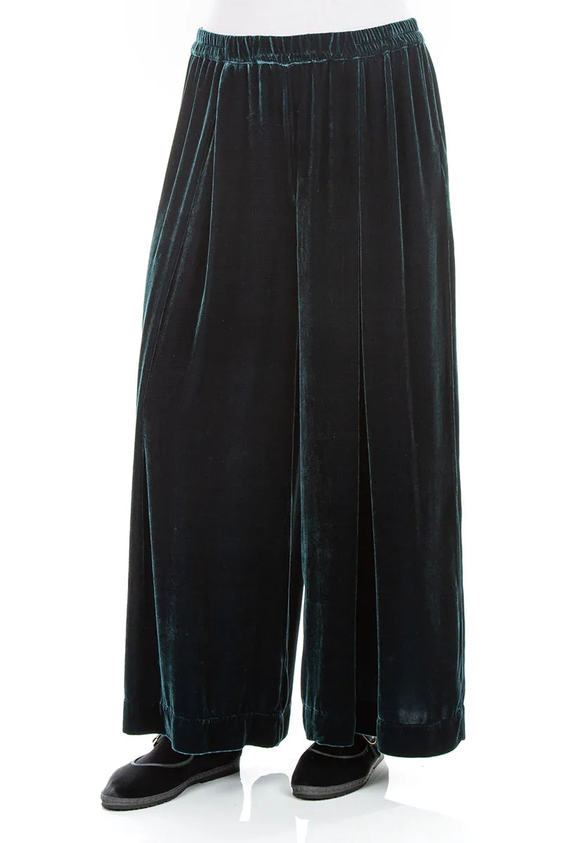 Wide Deep Turquoise Silk Velvet Trousers