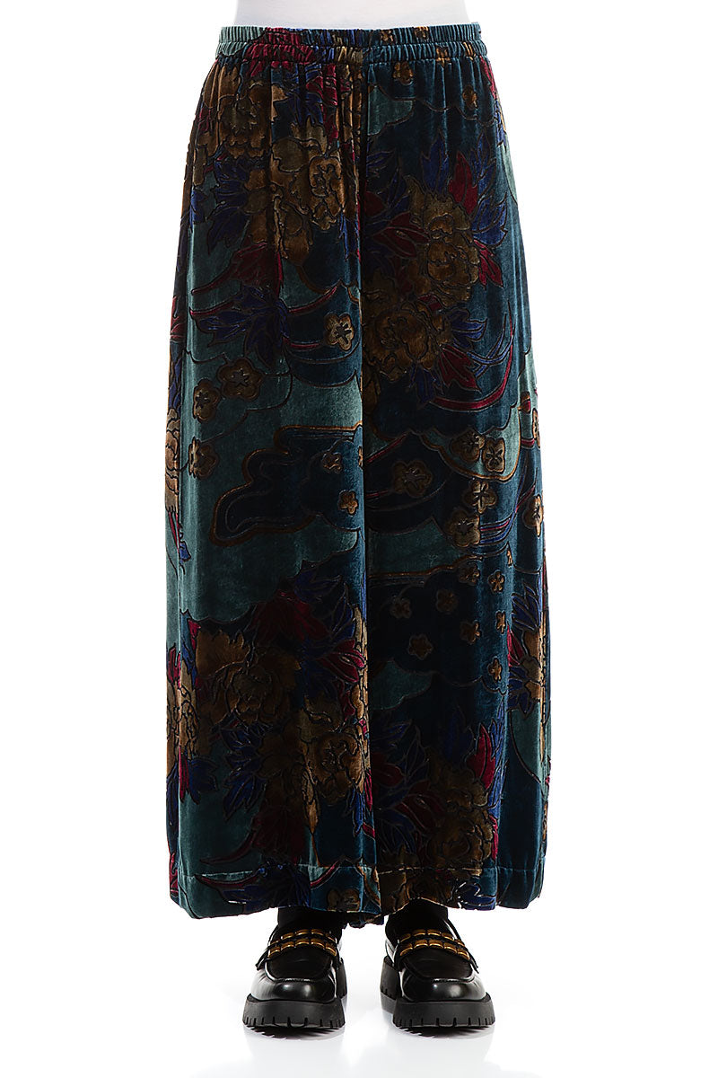 Wide Floral Devoré Silk Velvet Trousers