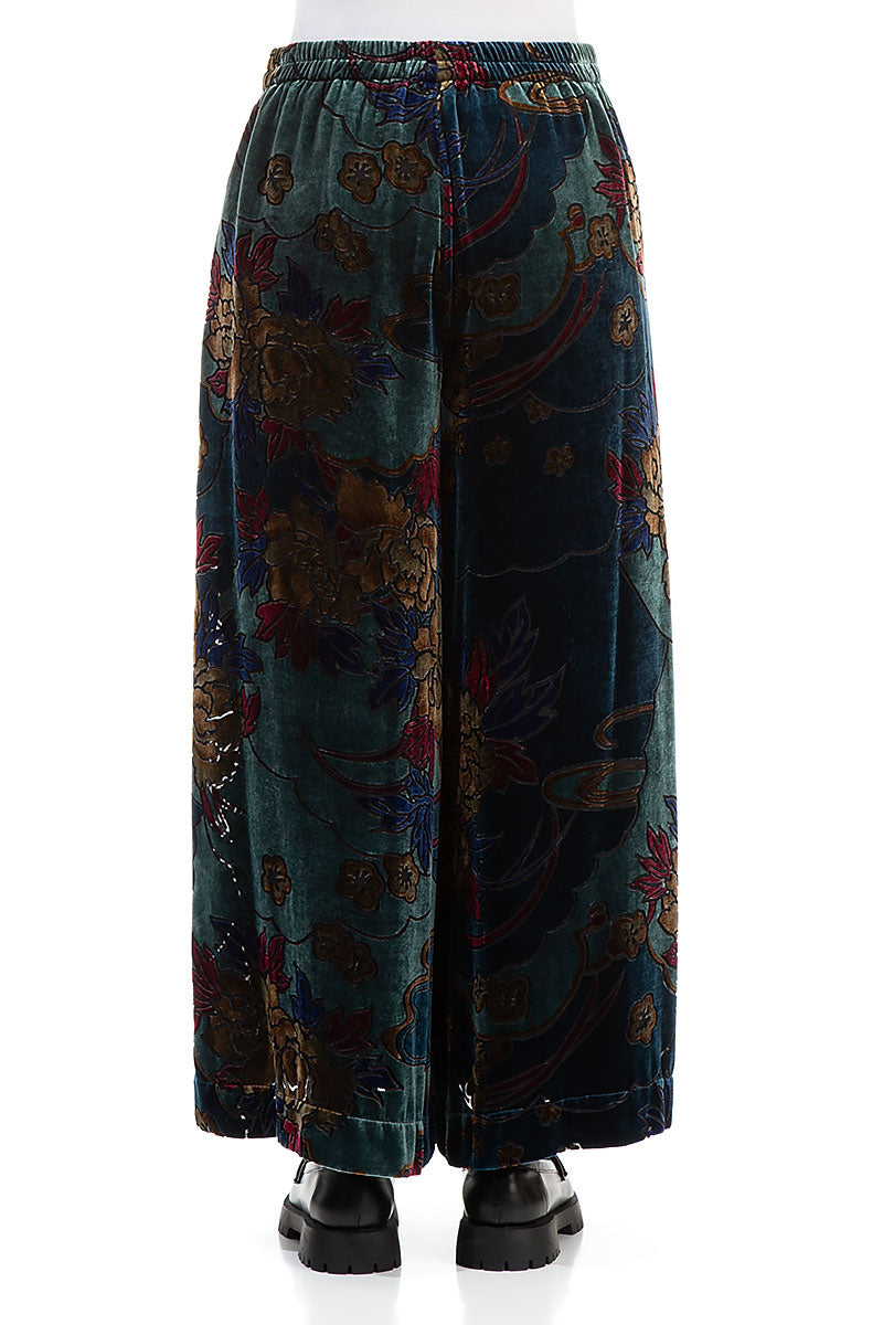 Wide Floral Devoré Silk Velvet Trousers