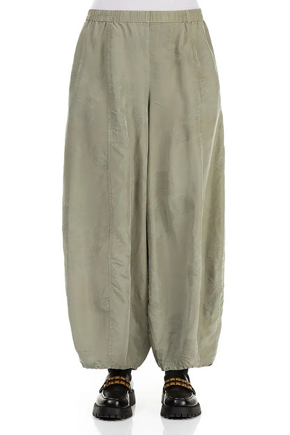 Wide Flower Pattern Forest Mist Silk Trousers 1