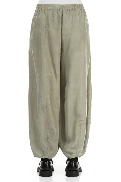 Wide Flower Pattern Forest Mist Silk Trousers 2