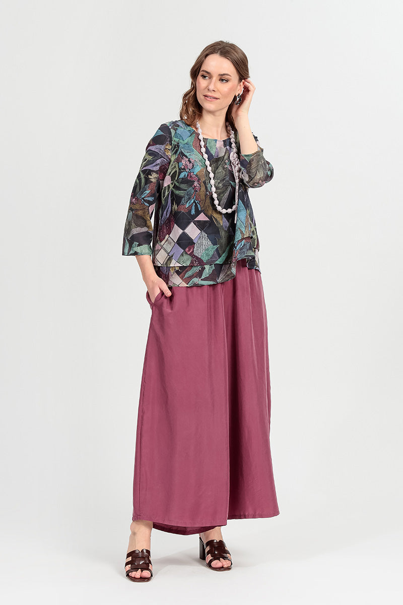Wide Flowy Antique Ruby Pure Silk Trousers