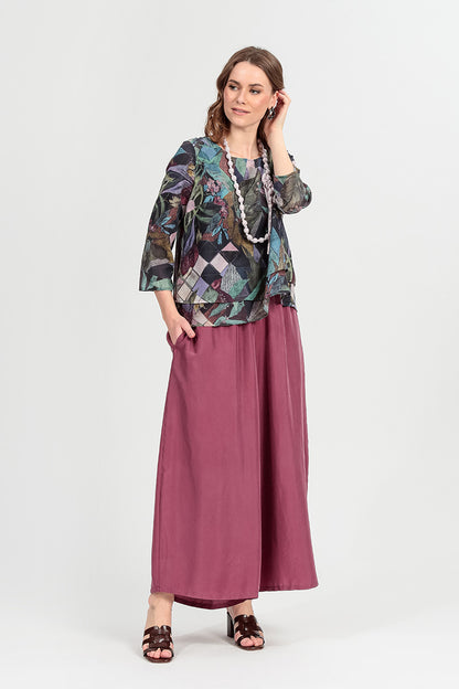 Wide Flowy Antique Ruby Pure Silk Trousers