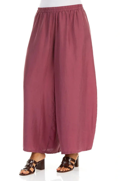 Wide Flowy Antique Ruby Pure Silk Trousers
