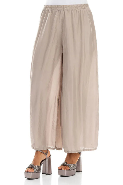 Weite, fließende beige Seidenhose