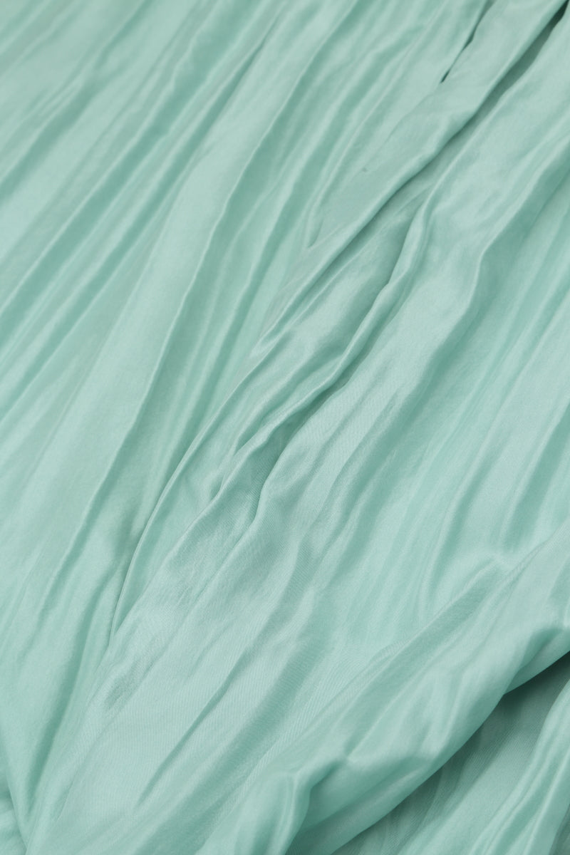 Wide Flowy Mint Crumpled Pure Silk Trousers