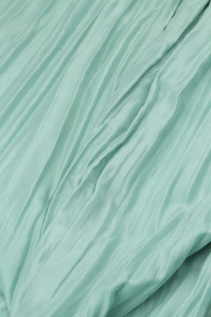 Wide Flowy Mint Crumpled Pure Silk Trousers