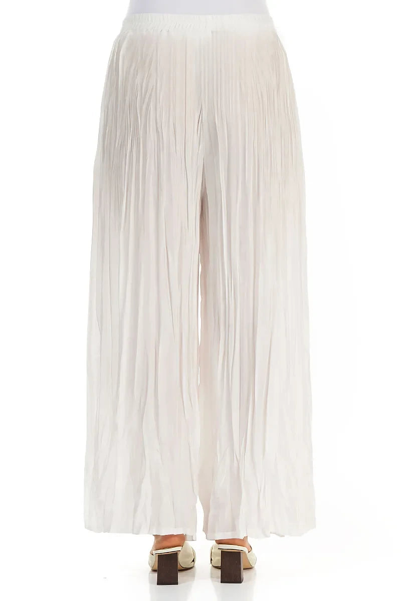 Wide Flowy White Crumpled Pure Silk Trousers 2