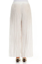 Wide Flowy White Crumpled Pure Silk Trousers 2