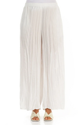 Wide Flowy White Crumpled Pure Silk Trousers 1