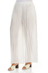Wide Flowy White Crumpled Pure Silk Trousers 3